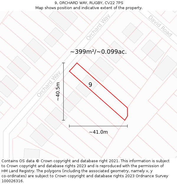 9, ORCHARD WAY, RUGBY, CV22 7PS: Plot and title map