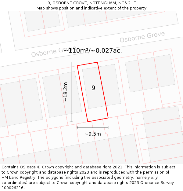 9, OSBORNE GROVE, NOTTINGHAM, NG5 2HE: Plot and title map