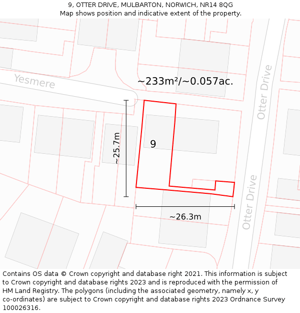 9, OTTER DRIVE, MULBARTON, NORWICH, NR14 8QG: Plot and title map