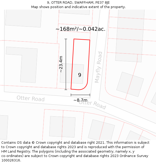 9, OTTER ROAD, SWAFFHAM, PE37 8JE: Plot and title map