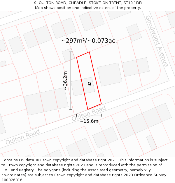 9, OULTON ROAD, CHEADLE, STOKE-ON-TRENT, ST10 1DB: Plot and title map