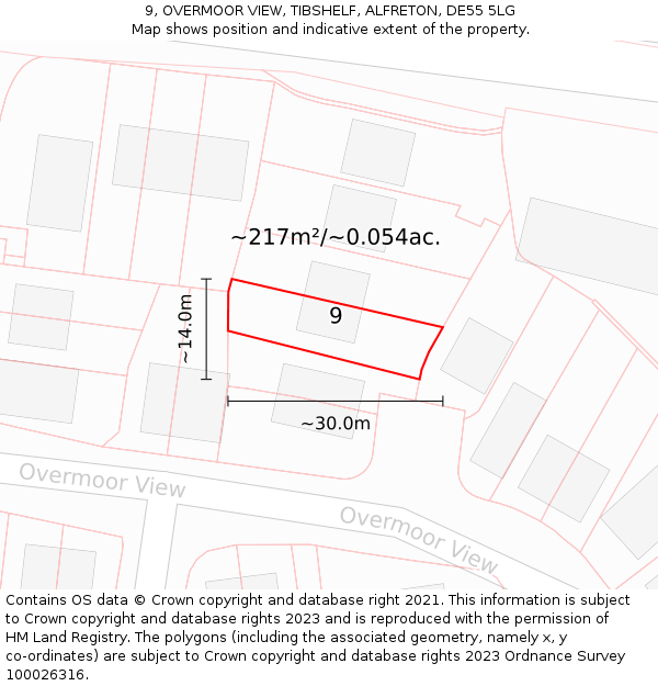 9, OVERMOOR VIEW, TIBSHELF, ALFRETON, DE55 5LG: Plot and title map