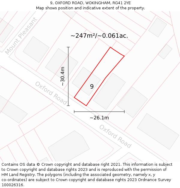 9, OXFORD ROAD, WOKINGHAM, RG41 2YE: Plot and title map