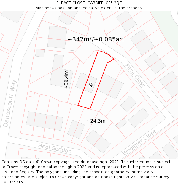 9, PACE CLOSE, CARDIFF, CF5 2QZ: Plot and title map