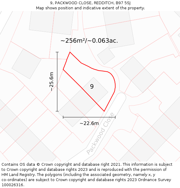 9, PACKWOOD CLOSE, REDDITCH, B97 5SJ: Plot and title map