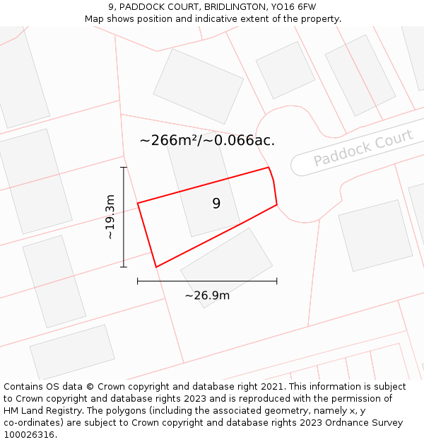 9, PADDOCK COURT, BRIDLINGTON, YO16 6FW: Plot and title map