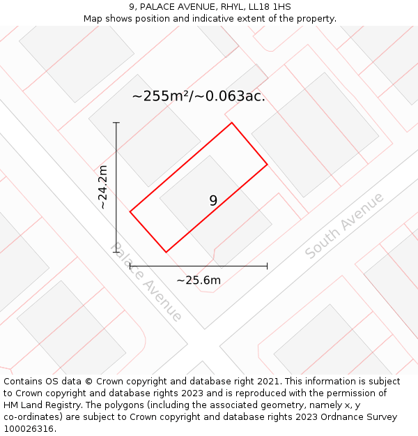 9, PALACE AVENUE, RHYL, LL18 1HS: Plot and title map