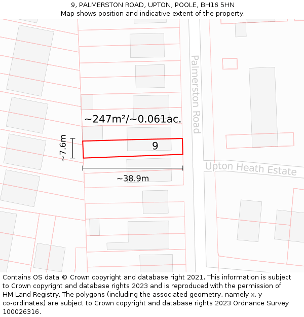 9, PALMERSTON ROAD, UPTON, POOLE, BH16 5HN: Plot and title map