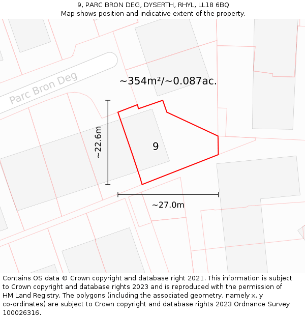 9, PARC BRON DEG, DYSERTH, RHYL, LL18 6BQ: Plot and title map