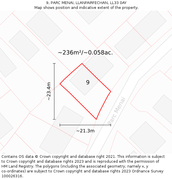 9, PARC MENAI, LLANFAIRFECHAN, LL33 0AY: Plot and title map