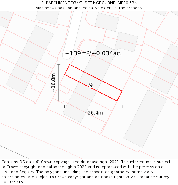 9, PARCHMENT DRIVE, SITTINGBOURNE, ME10 5BN: Plot and title map