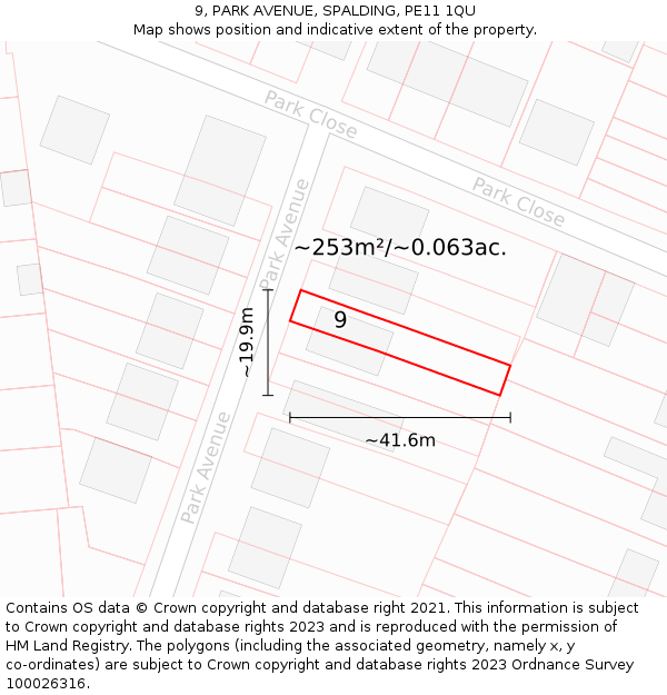 9, PARK AVENUE, SPALDING, PE11 1QU: Plot and title map