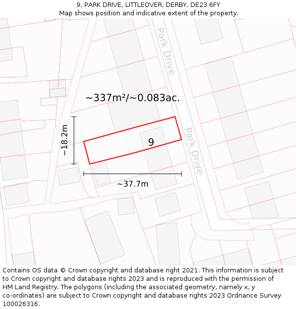 9, PARK DRIVE, LITTLEOVER, DERBY, DE23 6FY: Plot and title map