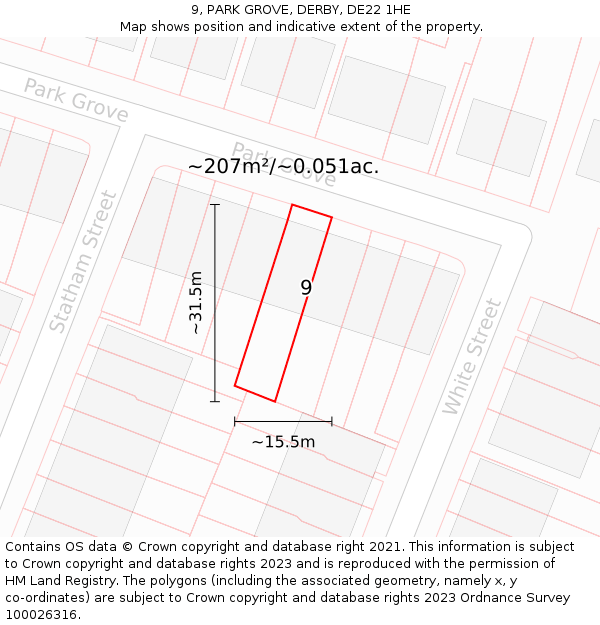 9, PARK GROVE, DERBY, DE22 1HE: Plot and title map