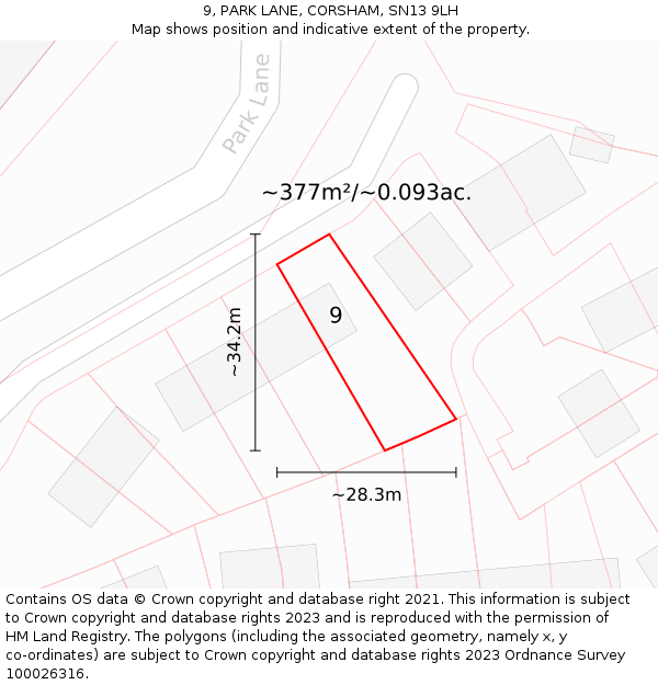 9, PARK LANE, CORSHAM, SN13 9LH: Plot and title map