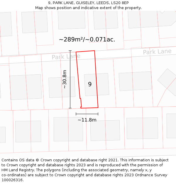 9, PARK LANE, GUISELEY, LEEDS, LS20 8EP: Plot and title map