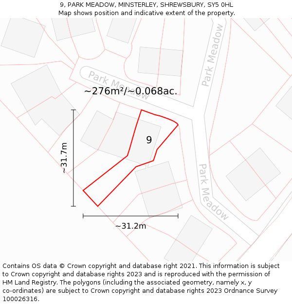 9, PARK MEADOW, MINSTERLEY, SHREWSBURY, SY5 0HL: Plot and title map