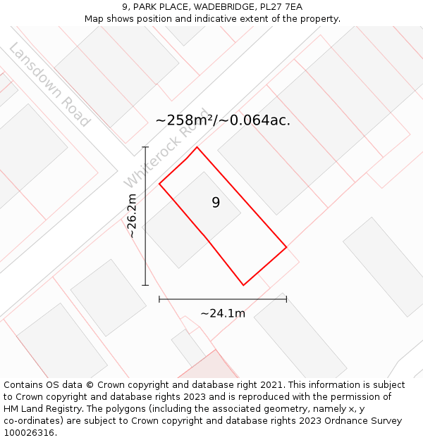 9, PARK PLACE, WADEBRIDGE, PL27 7EA: Plot and title map