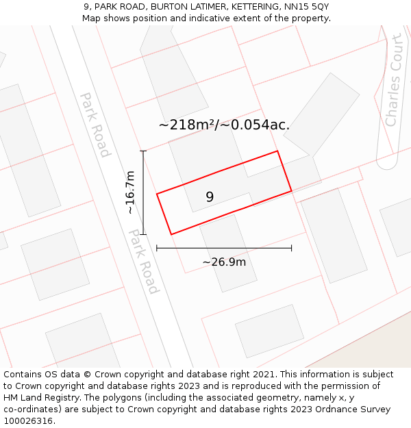 9, PARK ROAD, BURTON LATIMER, KETTERING, NN15 5QY: Plot and title map