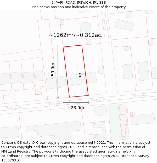 9, PARK ROAD, IPSWICH, IP1 3SS: Plot and title map