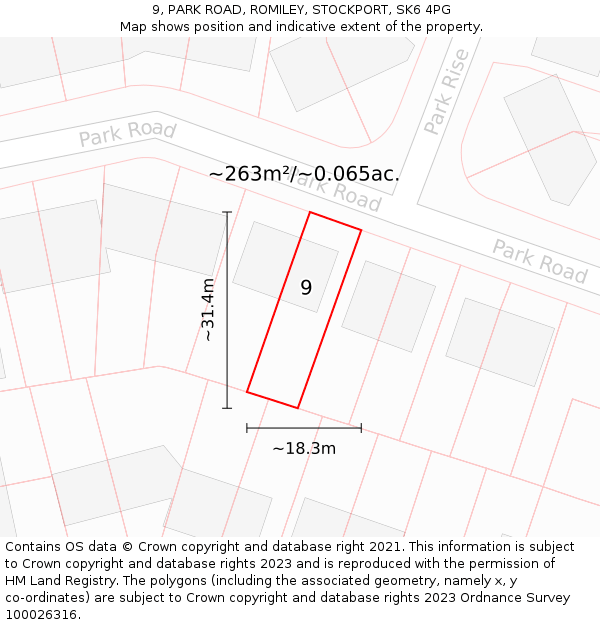 9, PARK ROAD, ROMILEY, STOCKPORT, SK6 4PG: Plot and title map