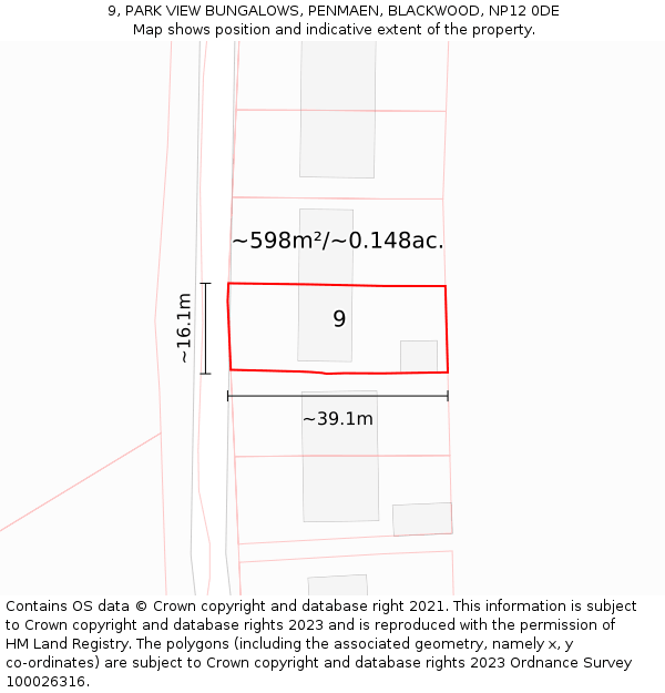 9, PARK VIEW BUNGALOWS, PENMAEN, BLACKWOOD, NP12 0DE: Plot and title map