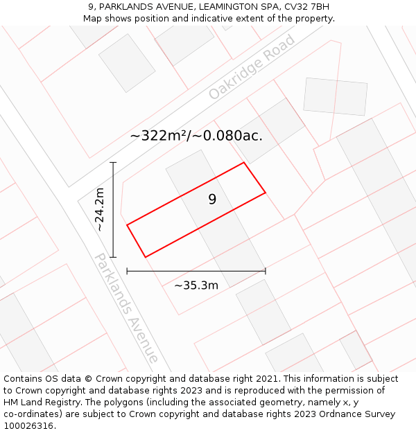 9, PARKLANDS AVENUE, LEAMINGTON SPA, CV32 7BH: Plot and title map