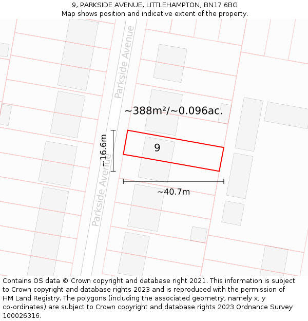 9, PARKSIDE AVENUE, LITTLEHAMPTON, BN17 6BG: Plot and title map