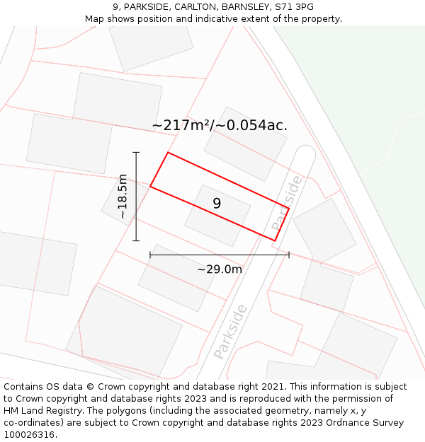 9, PARKSIDE, CARLTON, BARNSLEY, S71 3PG: Plot and title map