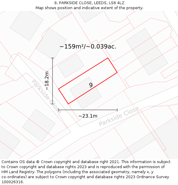 9, PARKSIDE CLOSE, LEEDS, LS6 4LZ: Plot and title map