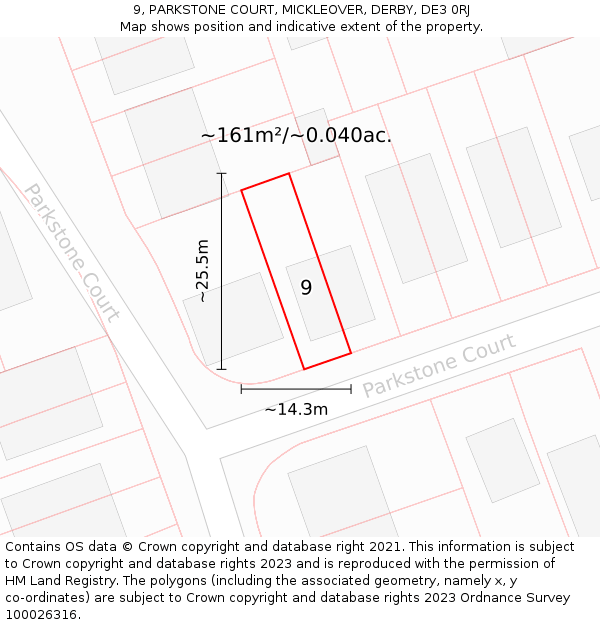 9, PARKSTONE COURT, MICKLEOVER, DERBY, DE3 0RJ: Plot and title map