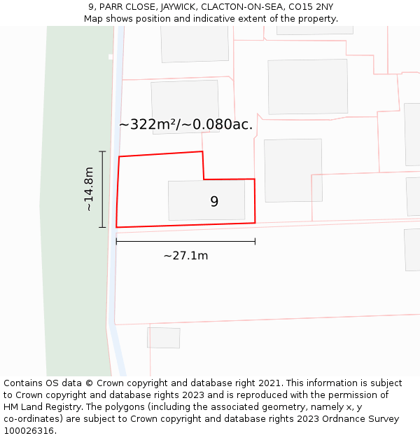 9, PARR CLOSE, JAYWICK, CLACTON-ON-SEA, CO15 2NY: Plot and title map