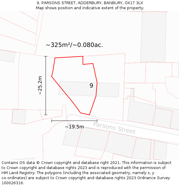 9, PARSONS STREET, ADDERBURY, BANBURY, OX17 3LX: Plot and title map