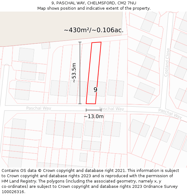 9, PASCHAL WAY, CHELMSFORD, CM2 7NU: Plot and title map