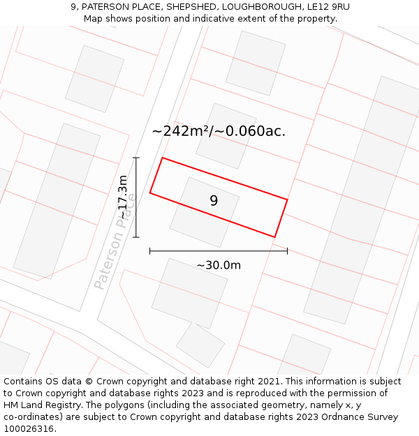 9, PATERSON PLACE, SHEPSHED, LOUGHBOROUGH, LE12 9RU: Plot and title map