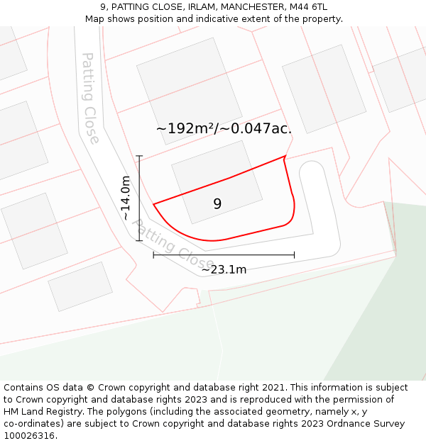 9, PATTING CLOSE, IRLAM, MANCHESTER, M44 6TL: Plot and title map