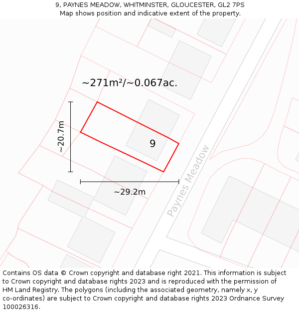 9, PAYNES MEADOW, WHITMINSTER, GLOUCESTER, GL2 7PS: Plot and title map