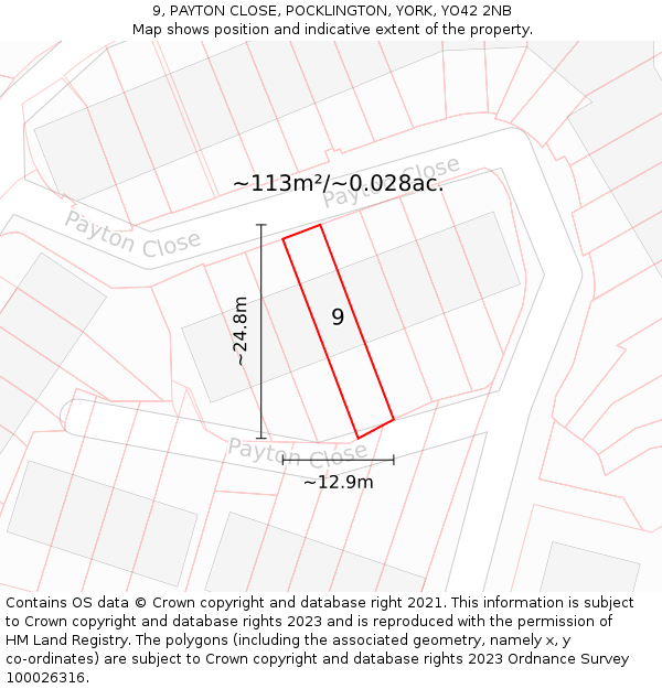 9, PAYTON CLOSE, POCKLINGTON, YORK, YO42 2NB: Plot and title map