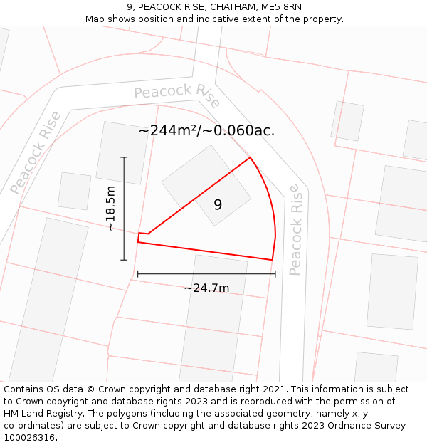 9, PEACOCK RISE, CHATHAM, ME5 8RN: Plot and title map