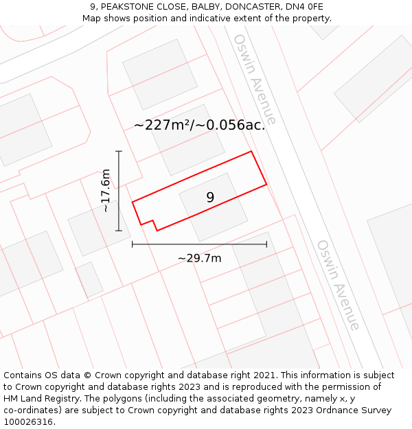 9, PEAKSTONE CLOSE, BALBY, DONCASTER, DN4 0FE: Plot and title map