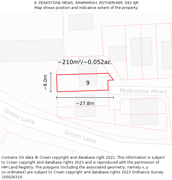 9, PEAKSTONE MEWS, RAWMARSH, ROTHERHAM, S62 6JR: Plot and title map