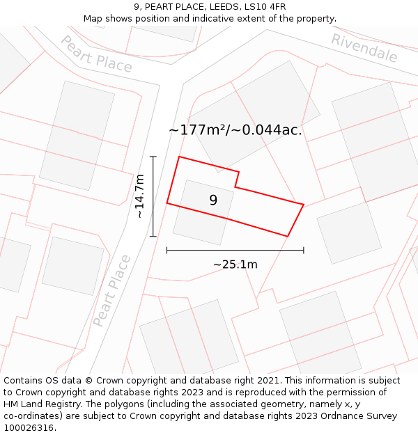 9, PEART PLACE, LEEDS, LS10 4FR: Plot and title map