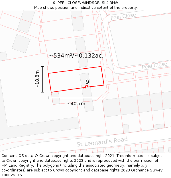 9, PEEL CLOSE, WINDSOR, SL4 3NW: Plot and title map