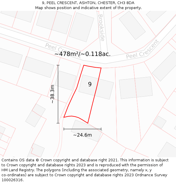 9, PEEL CRESCENT, ASHTON, CHESTER, CH3 8DA: Plot and title map