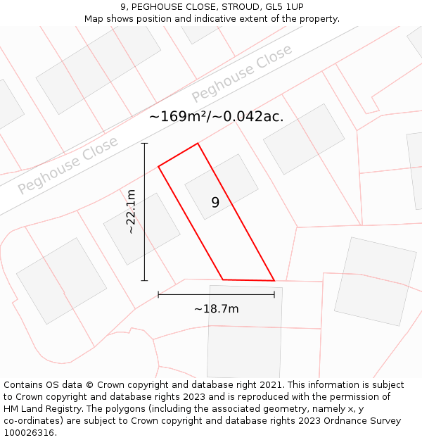 9, PEGHOUSE CLOSE, STROUD, GL5 1UP: Plot and title map