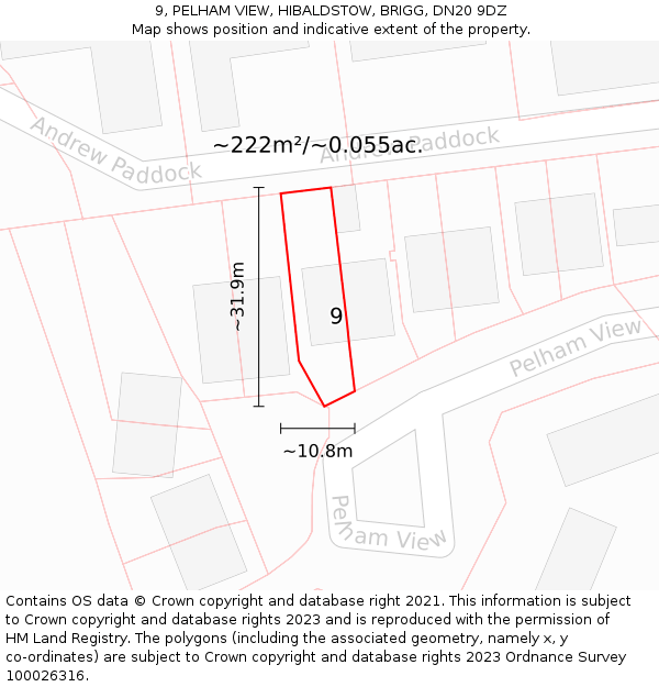 9, PELHAM VIEW, HIBALDSTOW, BRIGG, DN20 9DZ: Plot and title map