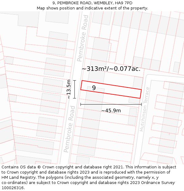 9, PEMBROKE ROAD, WEMBLEY, HA9 7PD: Plot and title map