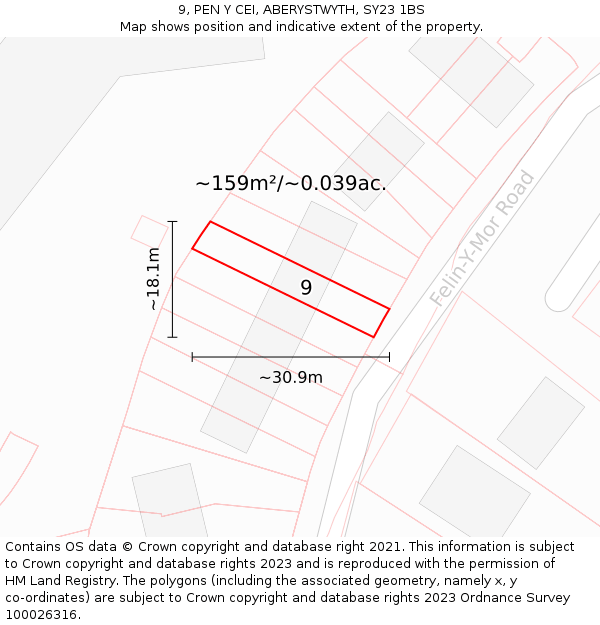 9, PEN Y CEI, ABERYSTWYTH, SY23 1BS: Plot and title map