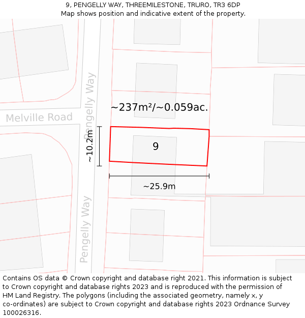 9, PENGELLY WAY, THREEMILESTONE, TRURO, TR3 6DP: Plot and title map