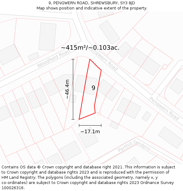 9, PENGWERN ROAD, SHREWSBURY, SY3 8JD: Plot and title map